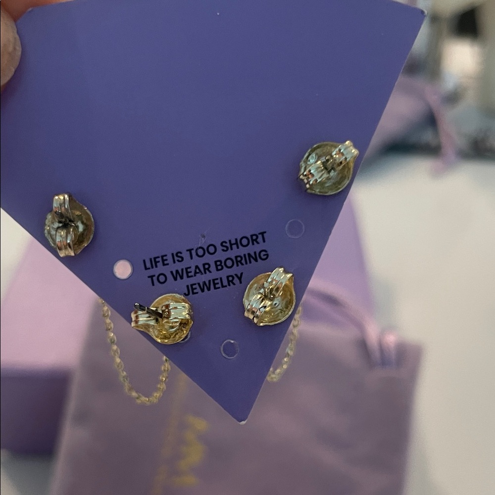 Melinda Maria Gold Chain Earrings with Red Hearts - Picture 2 of 3